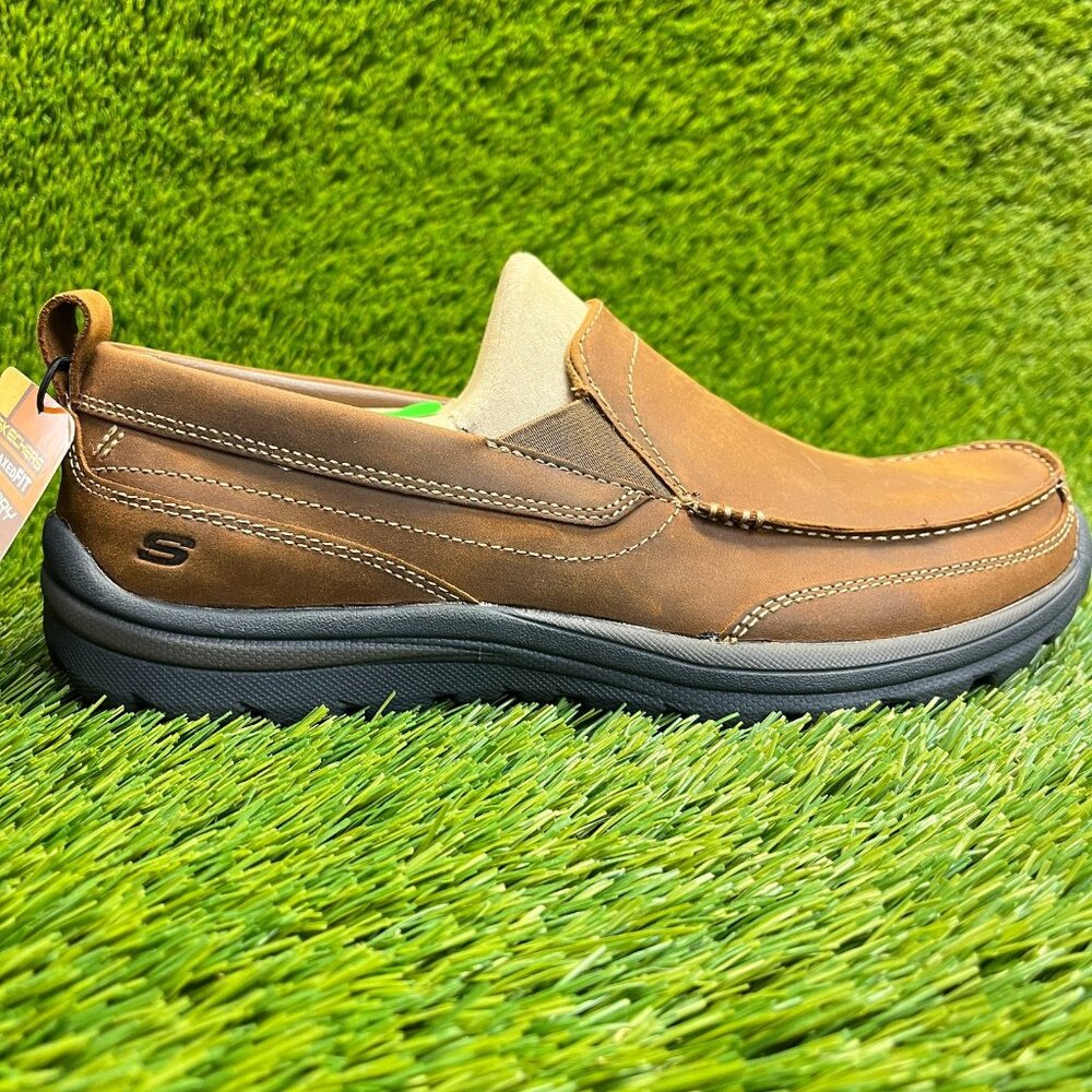 Skechers Superior Gains Mens Size 7.5 Brown Classic Leather Slip On Loafer Shoes